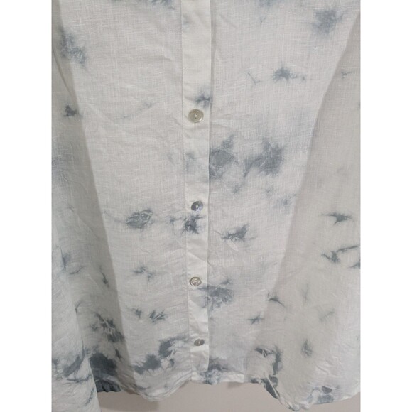 C & C California Linen Hoodie Blouse Sz 2X Tie Dye White Gray Tunic Button Back - Picture 10 of 10